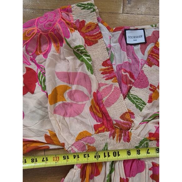 Gold & Silver Paris Maxi Floral Cotton Dress Flare M/L A001828 - Picture 4 of 9